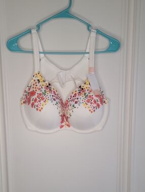 Lane Bryant White Floral Moulded Boost Plunge Bra